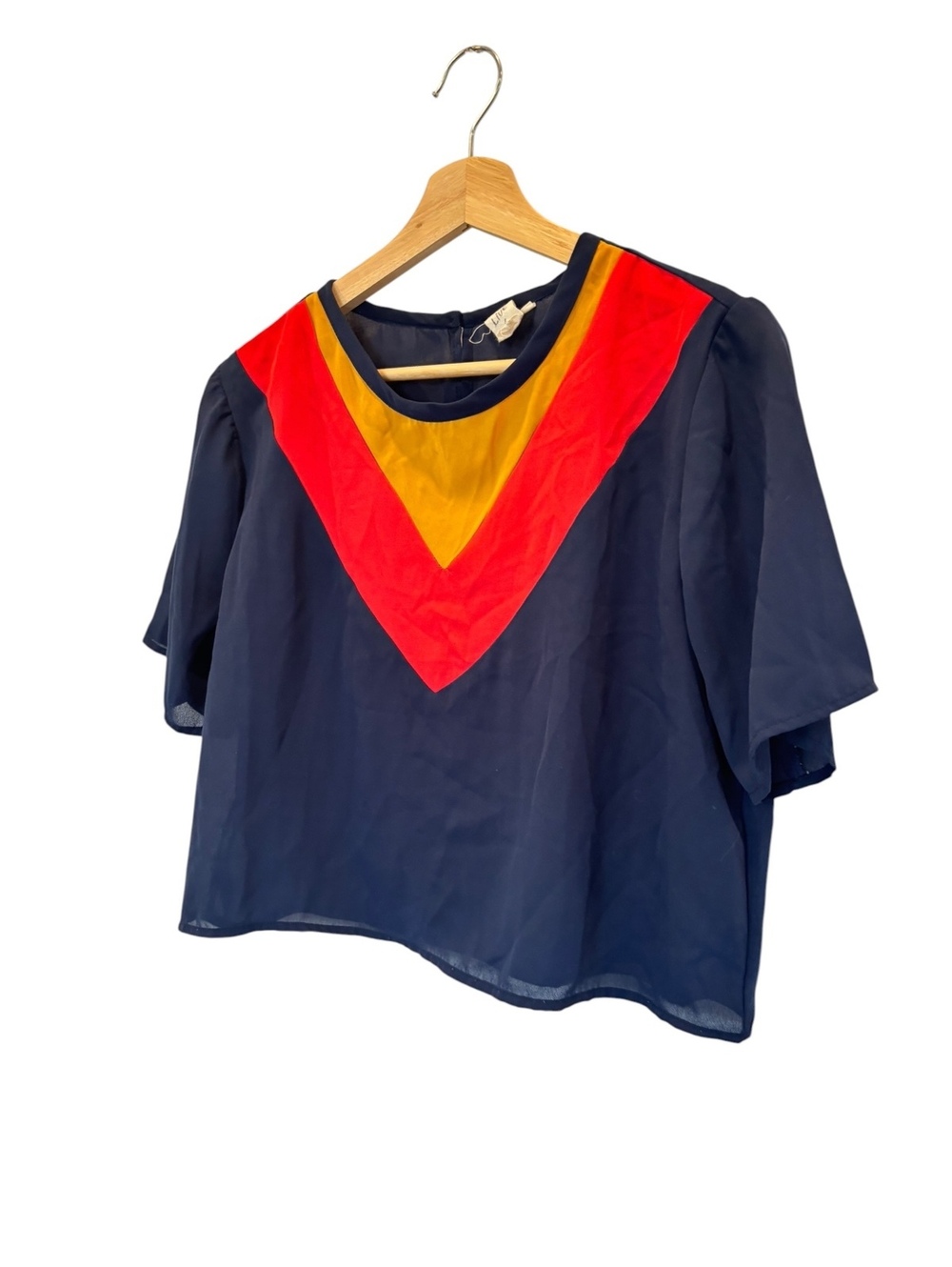 ✨ Vintage 70s 80s Crop Blouse 🌈 Retro Colorblock Statement